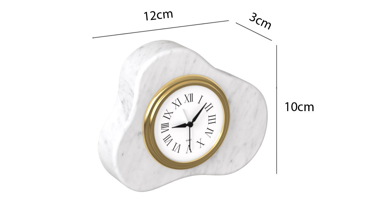OIXDESIGN CloudDream Clock, Italian Carrara Marble, Dimension Diagram