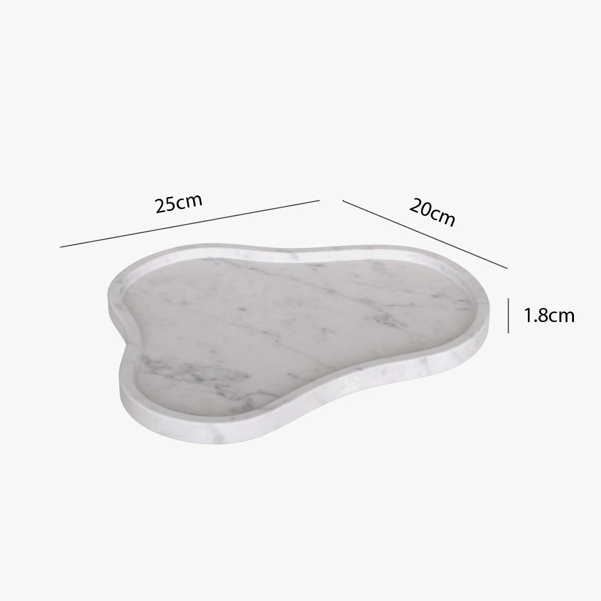 OIXDESIGN CloudDream Decorative Tray, Italian Carrara Marble, Dimension Diagram