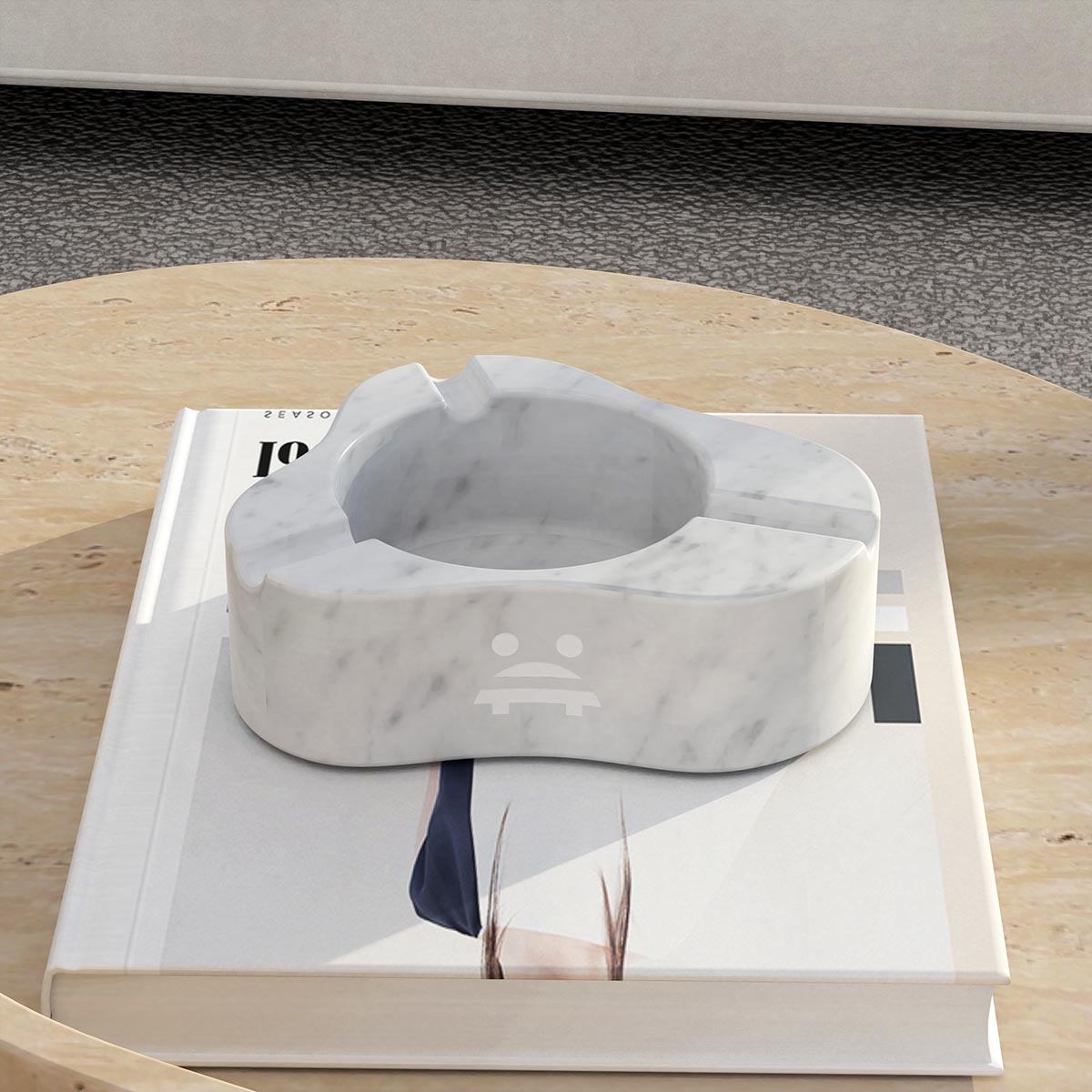 OIXDESIGN CloudDream Ashtray, Italian Carrara Marble, Micro Scene Graph, Front View