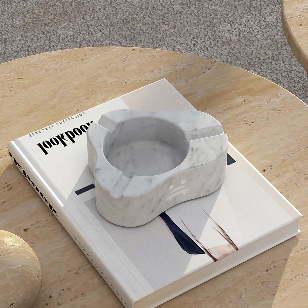 OIXDESIGN CloudDream Ashtray, Italian Carrara Marble, Micro Scene Graph, Right Side View