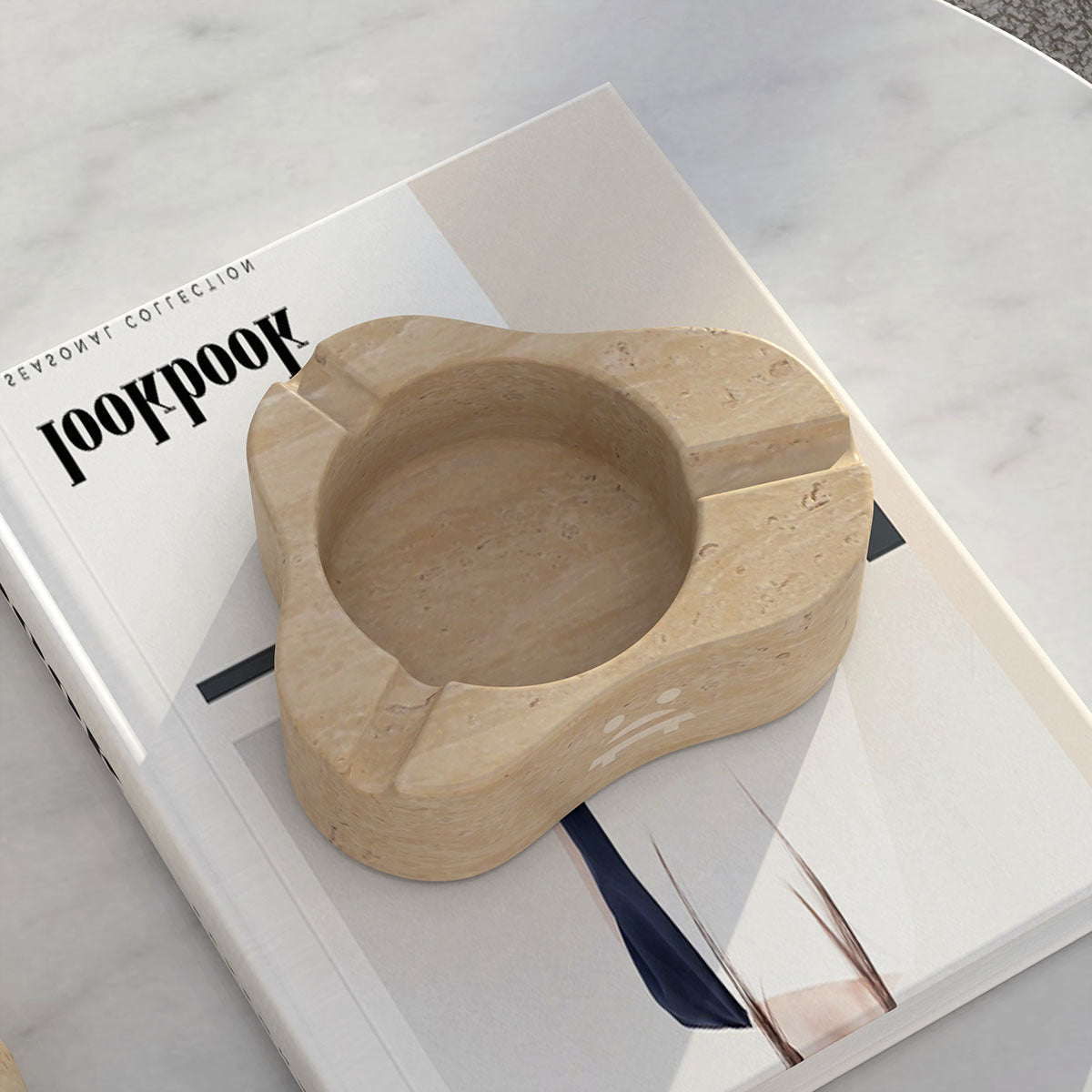 OIXDESIGN CloudDream Ashtray, Italian Classico Travertine, Micro Scene Graph, Top View