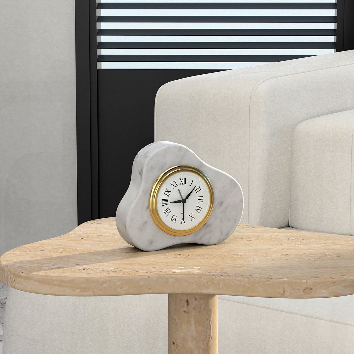 OIXDESIGN CloudDream Clock, Italian Carrara Marble, Right Side View