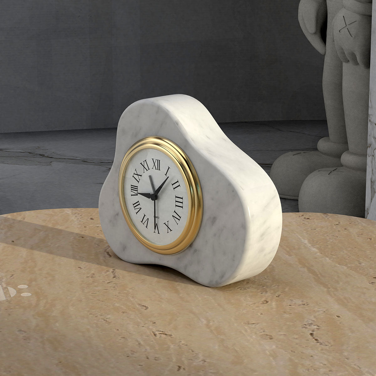 OIXDESIGN CloudDream Clock, Italian Carrara Marble, Left Side View