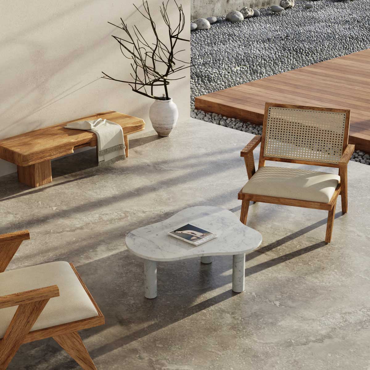 OIXDESIGN CloudDream Coffee Table, Italian Carrara Marble, Macro Scene Graph, Left Top View
