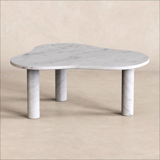 OIXDESIGN CloudDream Coffee Table, Italian Carrara Marble, Micro Scene Graph, Front View