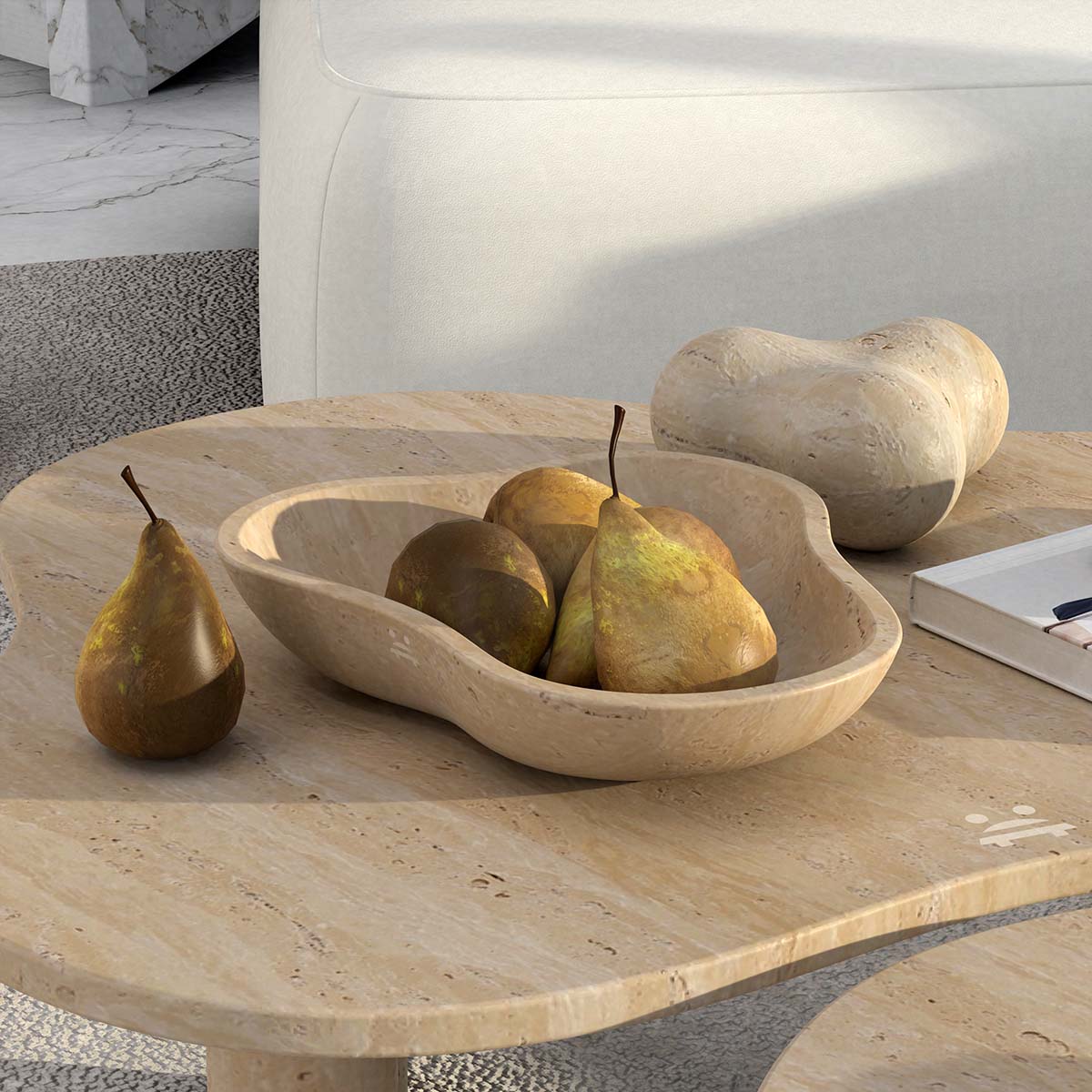 OIXDESIGN CloudDream Fruit Tray, Italian Classico Travertine, Left Side View