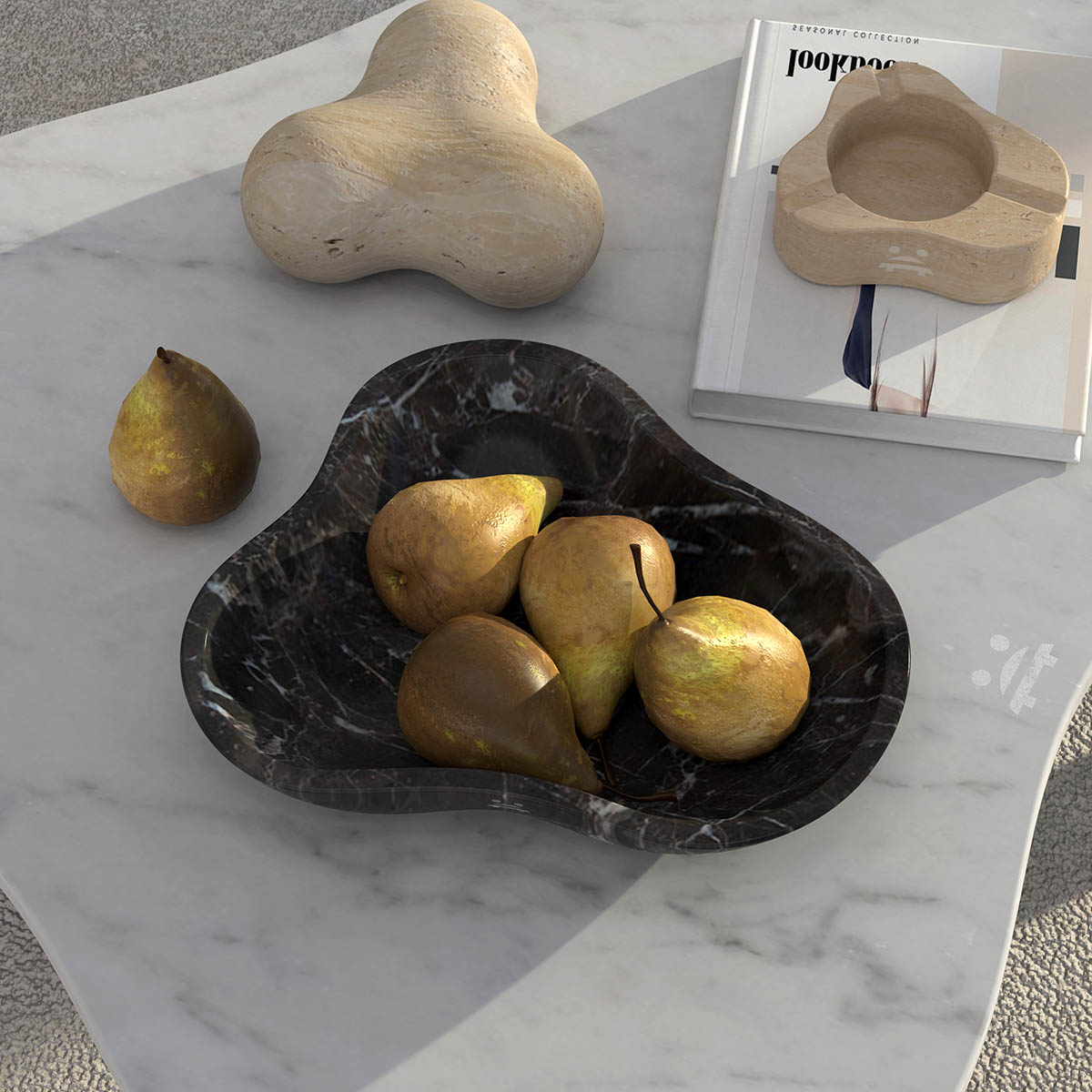 OIXDESIGN CloudDream Fruit Tray, Spanish Emperador Marble, Top View