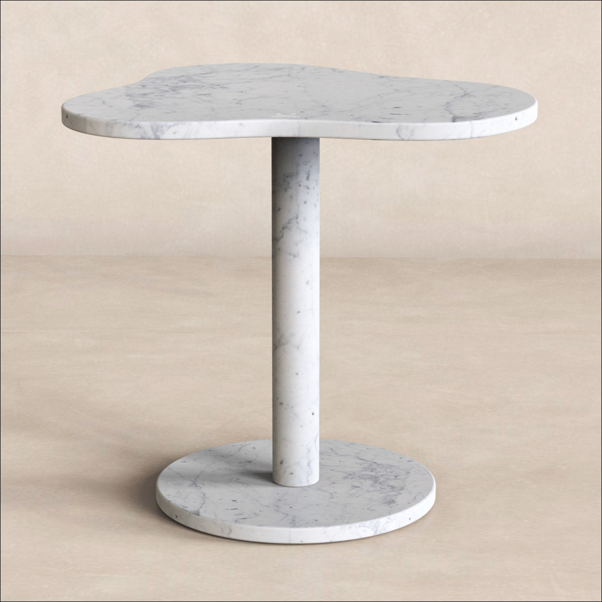 OIXDESIGN CloudDream Short Side Table, Italian Carrara Marble, Micro Scene Graph, Front View