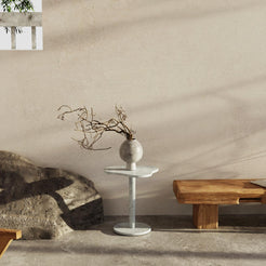 OIXDESIGN CloudDream Side Table, Italian Carrara Marble, Big Macro Scene Graph, Front View-2