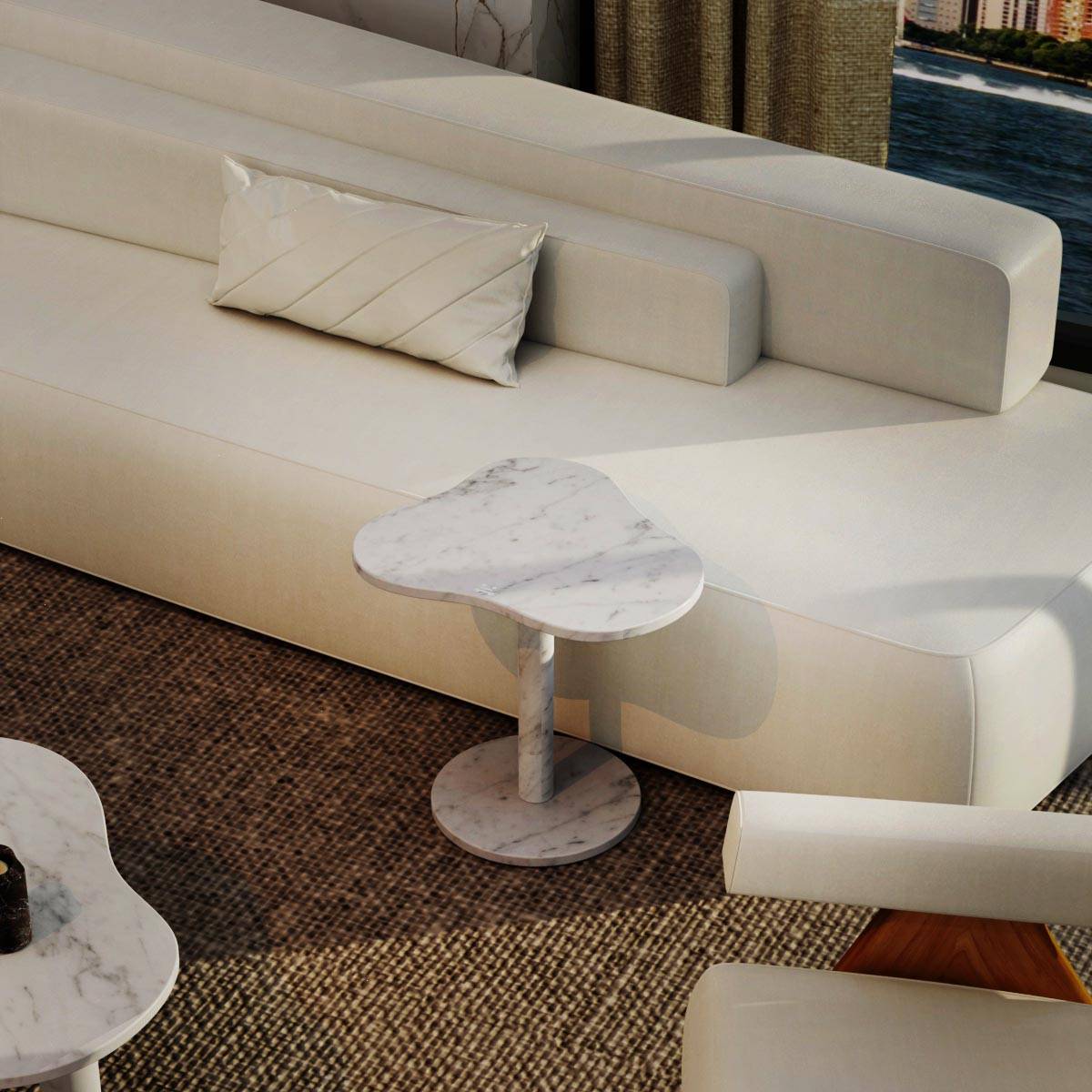 CloudDream White Marble Sofa Side Table