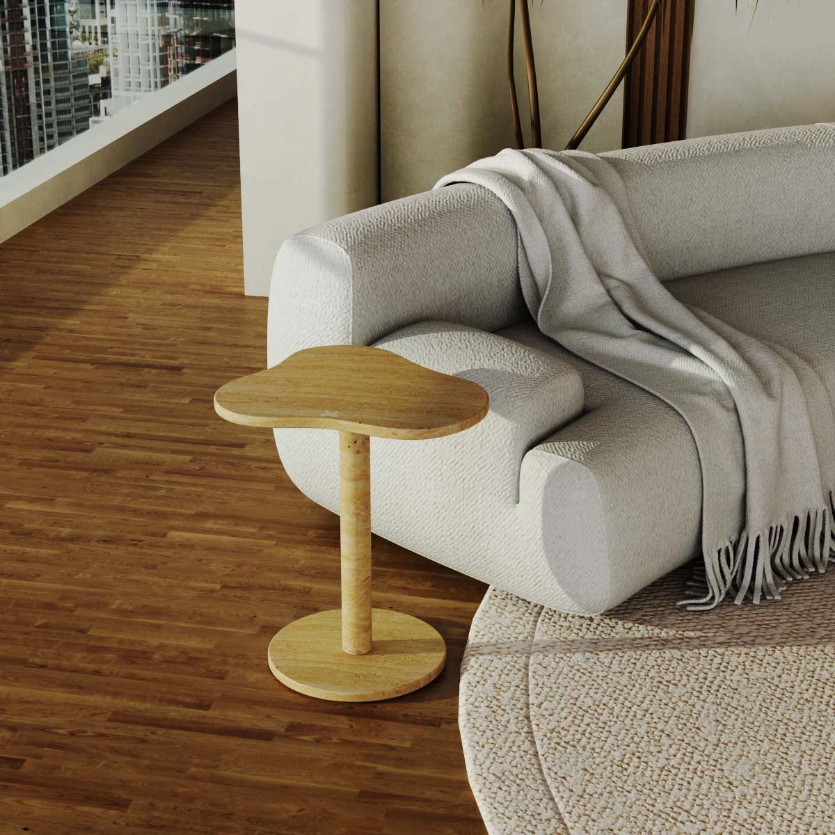 CloudDream Travertine Stone End Table - Sofa Side Accent Piece for Living Room