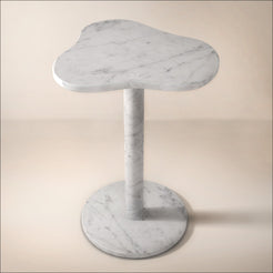 OIXDESIGN CloudDream Tall Side Table, Italian Carrara Marble, Micro Scene Graph, Front View