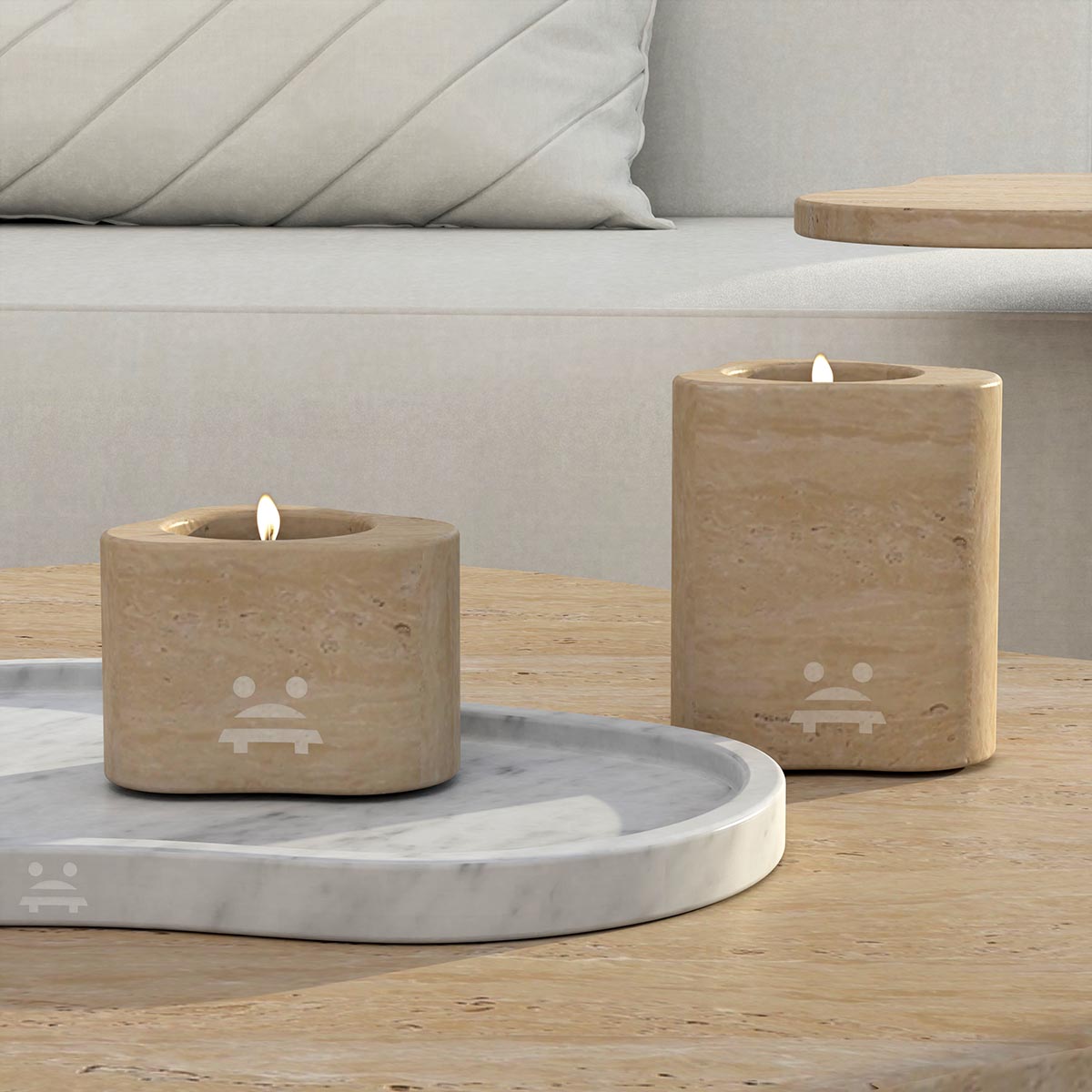 OIXDESIGN CloudDream Candle Holders, Two Size, Italian Classico Travertine, Front View