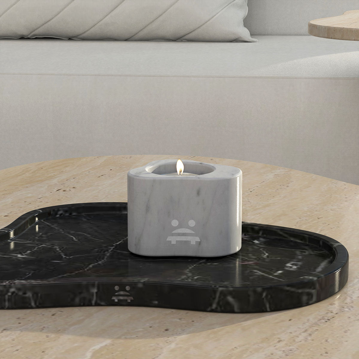 OIXDESIGN CloudDream Candle Holder, Short, Italian Carrara Marble, Front View