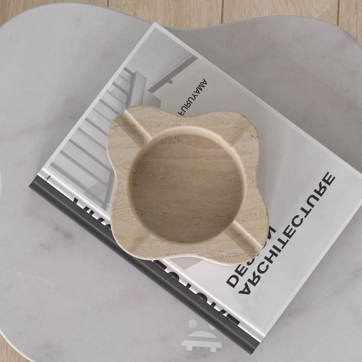 OIXDESIGN LakeMist Ashtray, Italian Classico Travertine, Top View