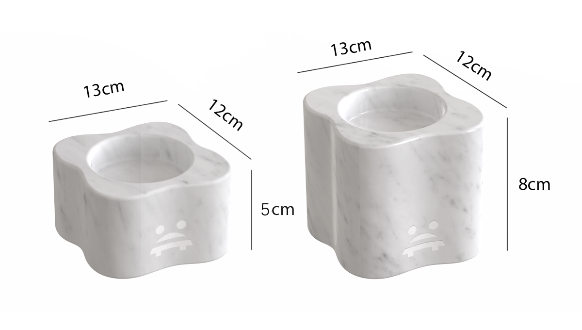 OIXDESIGN LakeMist Candle Holders, Italian Carrara Marble, Dimension Diagram
