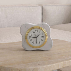 OIXDESIGN LakeMist Clock, Italian Carrara Marble, Front View