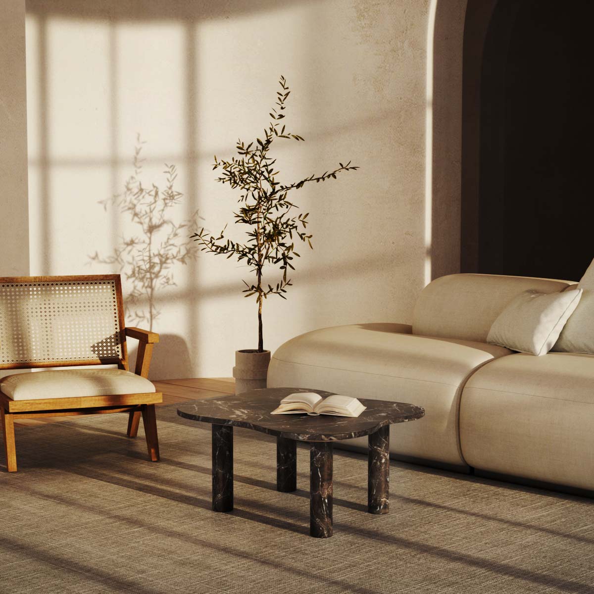 LakeMist Rectangle Black Marble Coffee Table Sofa Side