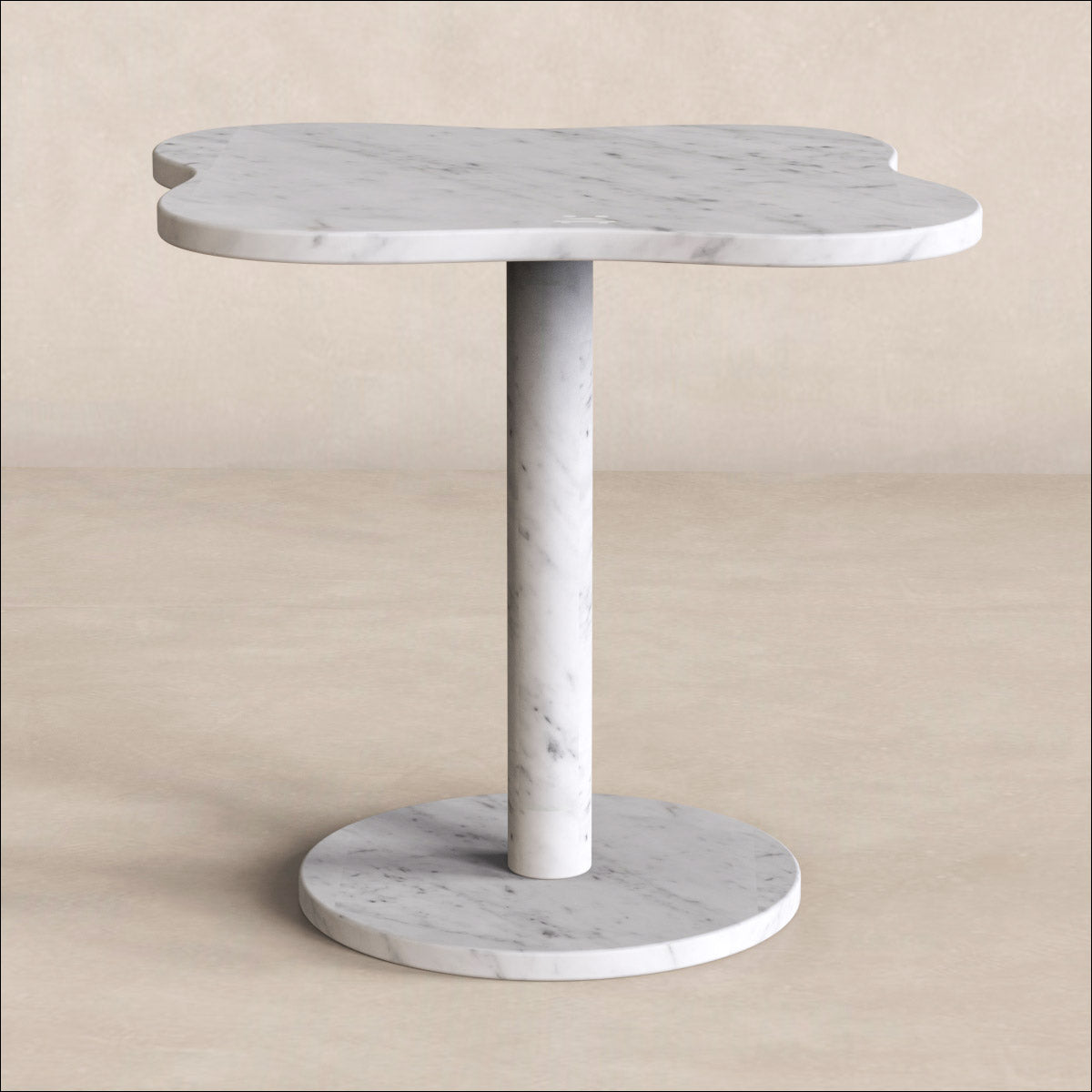 OIXDESIGN LakeMist Short Side Table, Italian Carrara Marble, Micro Scene Graph, Front View