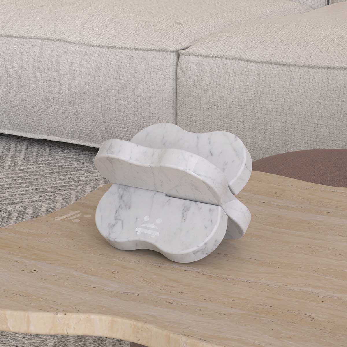 OIXDESIGN LakeMist Table Decor, Italian Carrara Marble, Left Side View