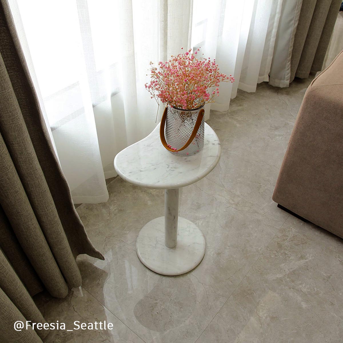 OIXDESIGN PeaPod Side Table, Italian Carrara Marble, Freesia's Home in Seattle City, Real Home Photo. jpg