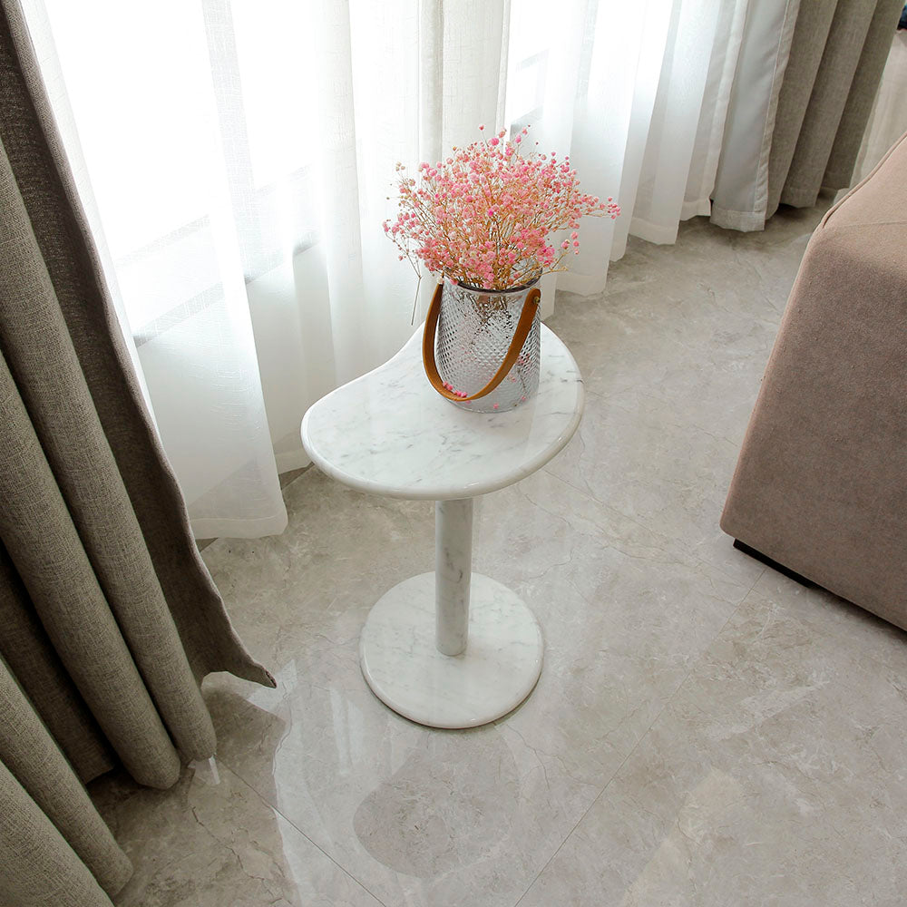 OIXDESIGN, PeaPod Side Table, Italian Carrara Marble, Freesia's Home in Seattle, Real Home Photo