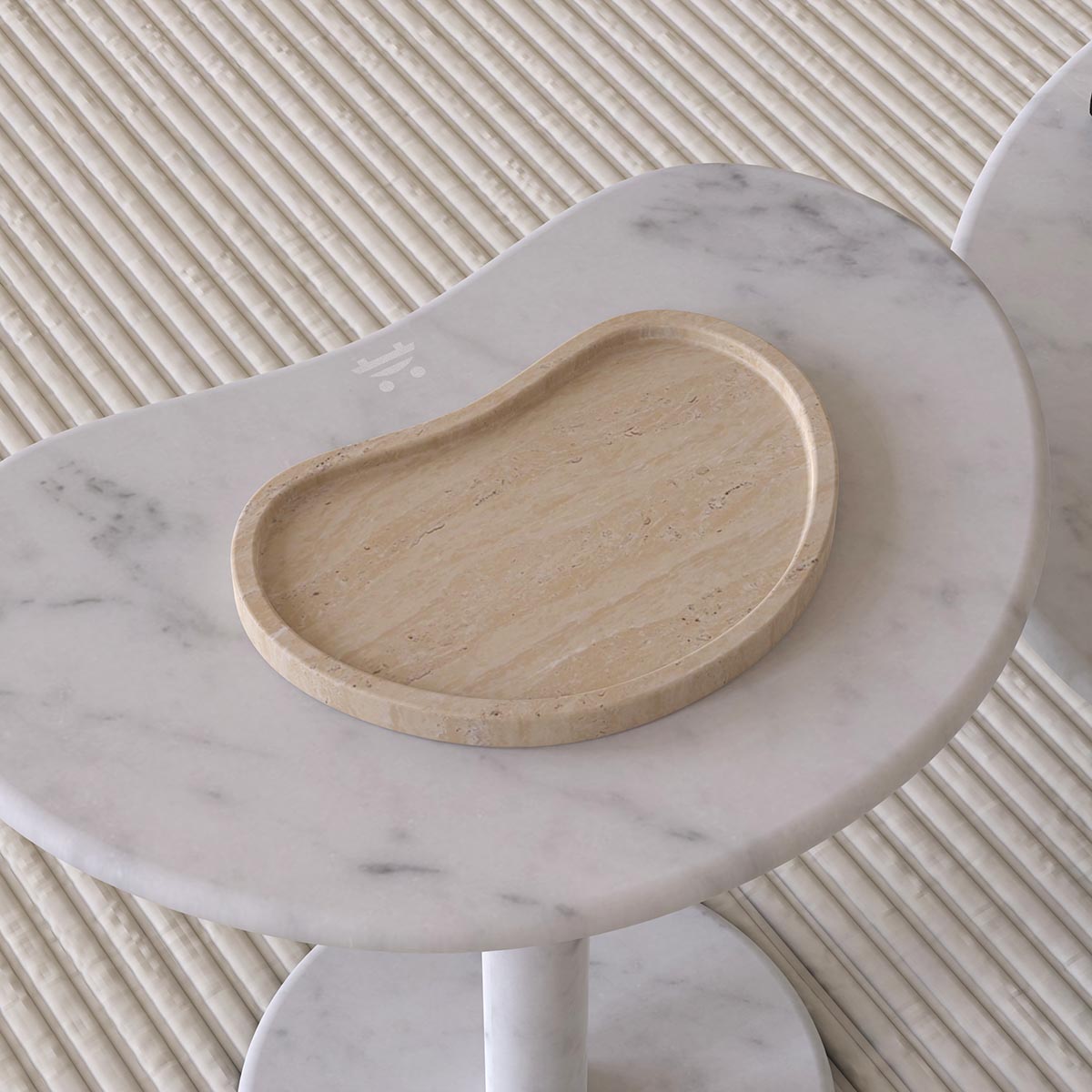 OIXDESIGN PeaPod Decorative Tray, Italian Classico Travertine, Back View