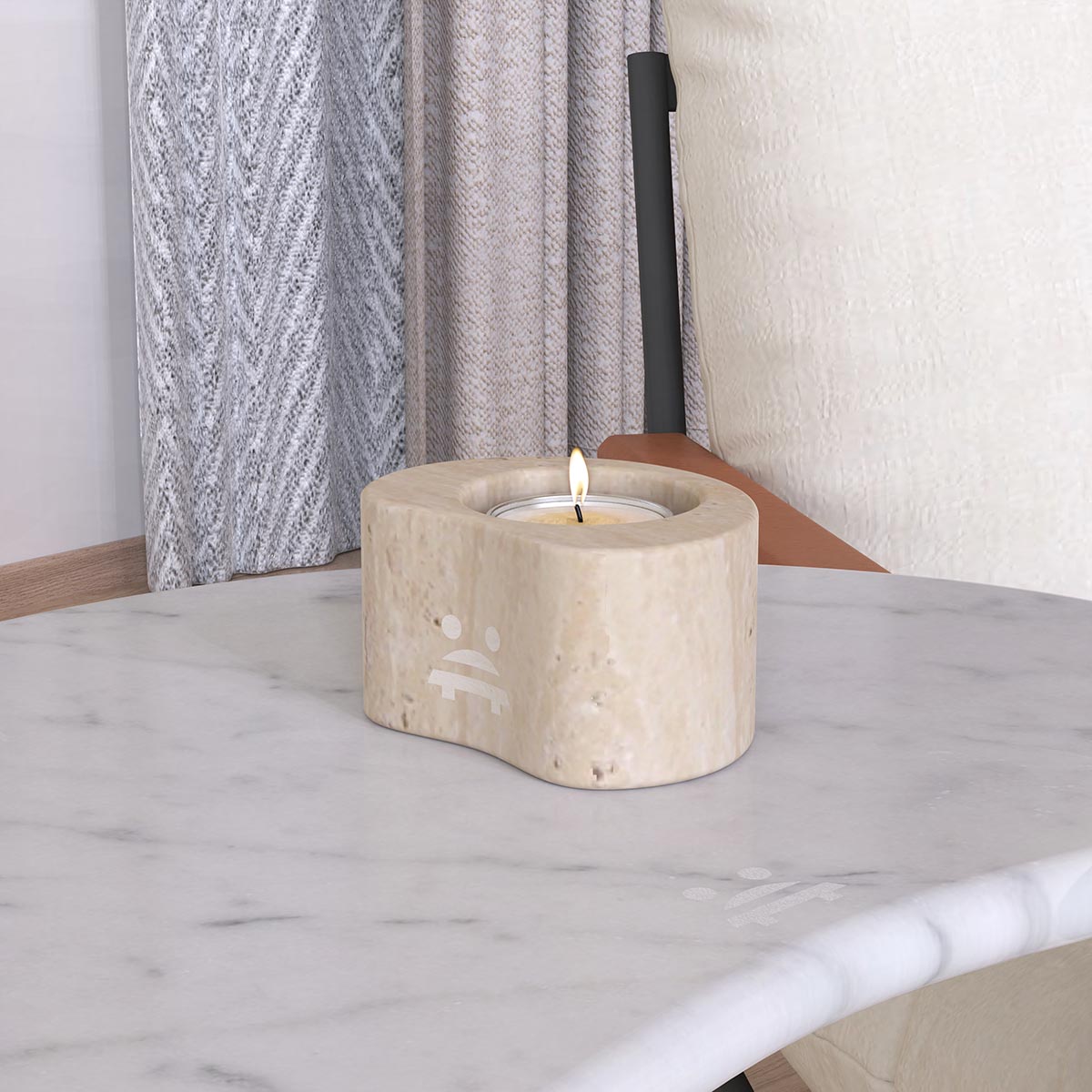 OIXDESIGN PeaPod Candle Holder, Short, Italian Classico Travertine, Left Side View