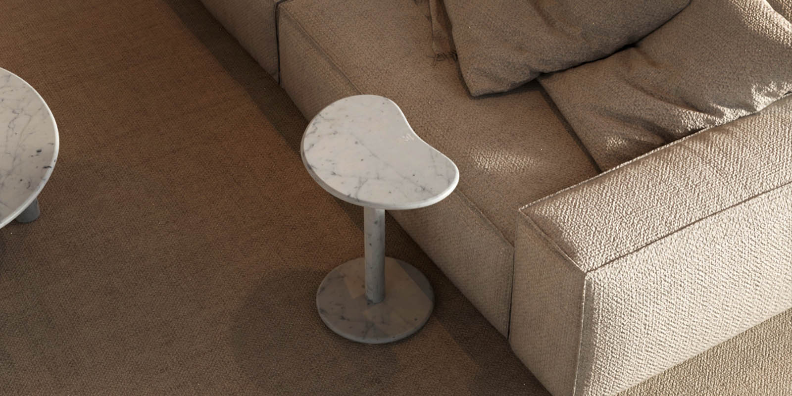 OIXDESIGN PeaPod Side Table, Italian Carrara Marble, Big Macro Scene, Banner