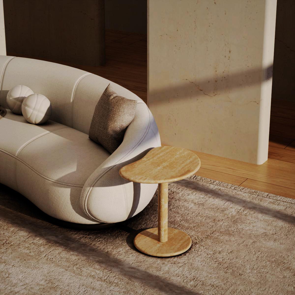 PeaPod Travertine Sofa Side Accent Table
