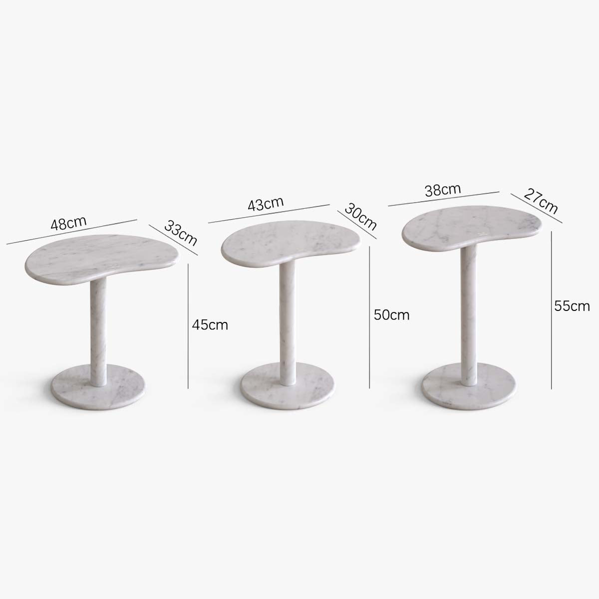 OIXDESIGN, PeaPod Side Tables, Italian Carrara Marble, Dimension Diagram