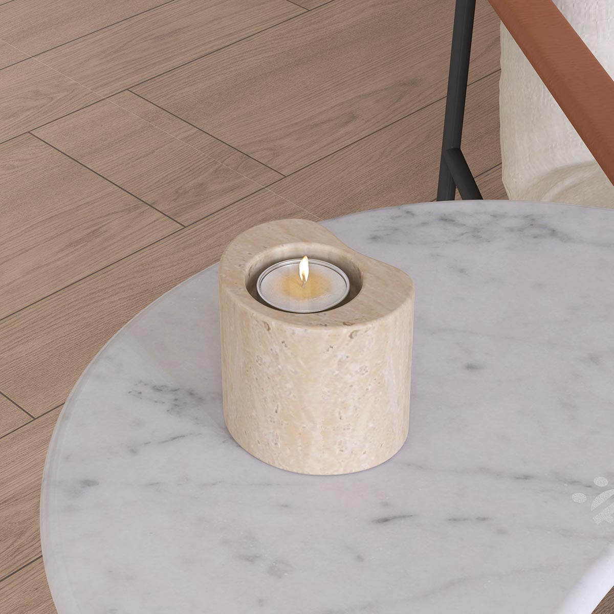 OIXDESIGN PeaPod Candle Holder, Tall, Italian Classico Travertine, Back View