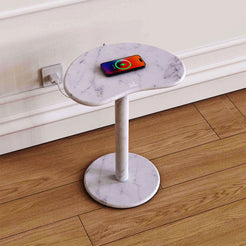 OIXDESIGN PeaPod Tall Side Table, Italian Carrara Marble, Micro Scene Graph, Right Side View, Wireless Charging