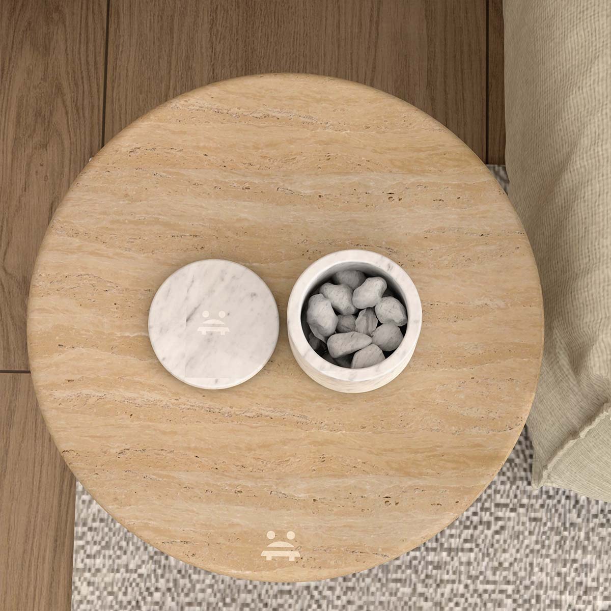 OIXDESIGN RoundHaven Aroma Diffuser, Italian Carrara Marble, Top View