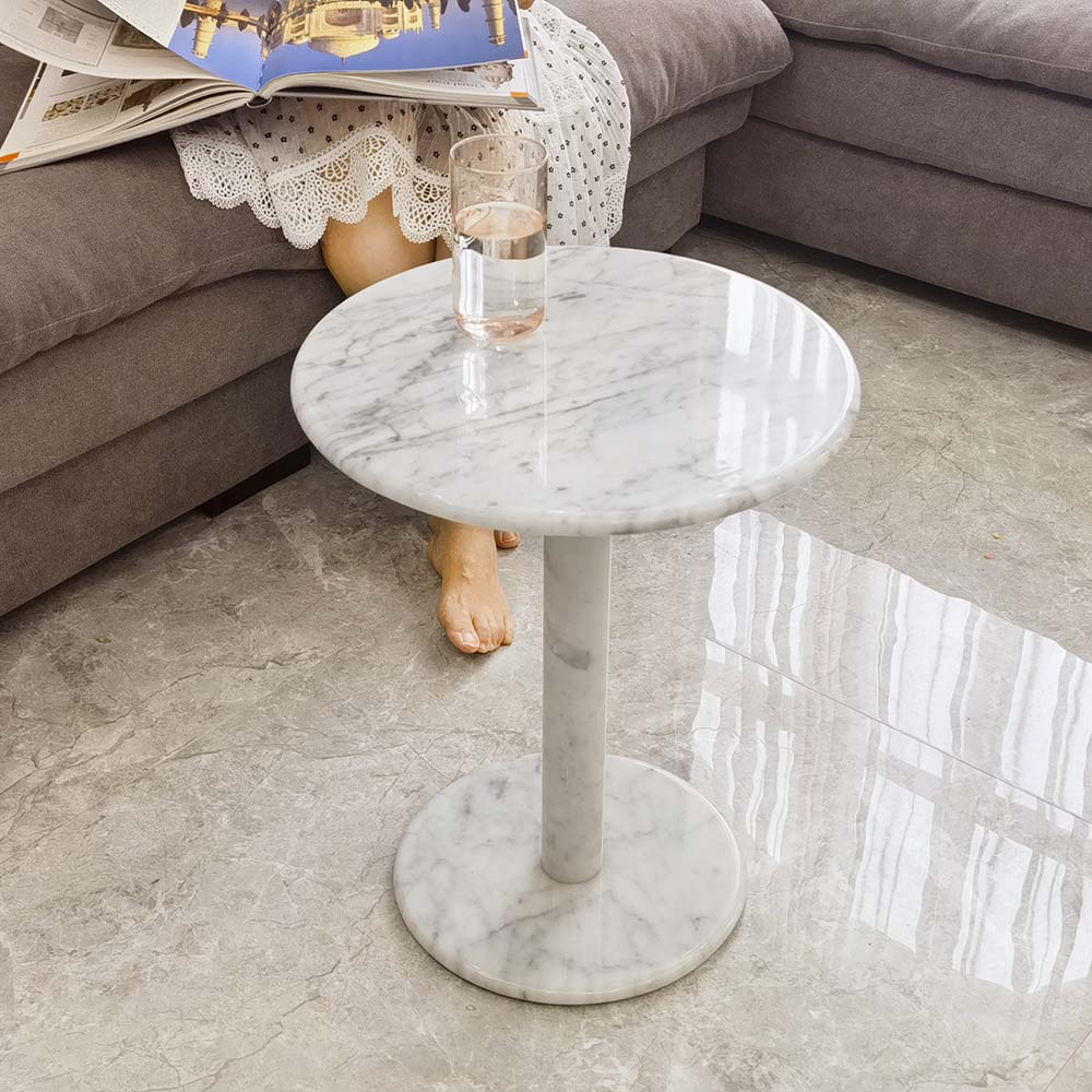 OIXDESIGN, RoundHaven Side Table, Italian Carrara Marble, Freesia's Home in Seattle, Real Home Photo