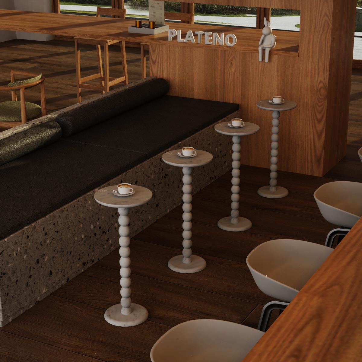 RoundBall White Marble Cocktail Table and Coffee table