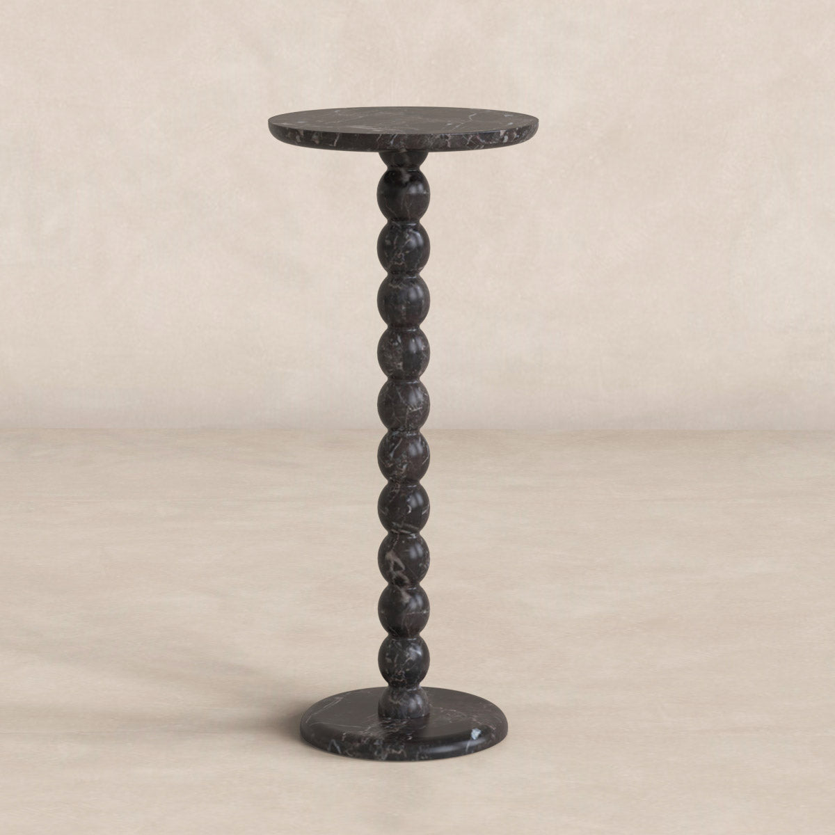 OIXDESIGN Roundhaven Cocktail Table, Spanish Emperador Marble, Micro Scene Graph, Front View