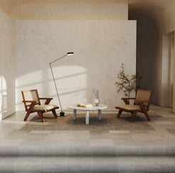 OIXDESIGN Roundhaven Coffee Table, Italian Carrara Marble, Big Macro Scene Graph, Front View-2