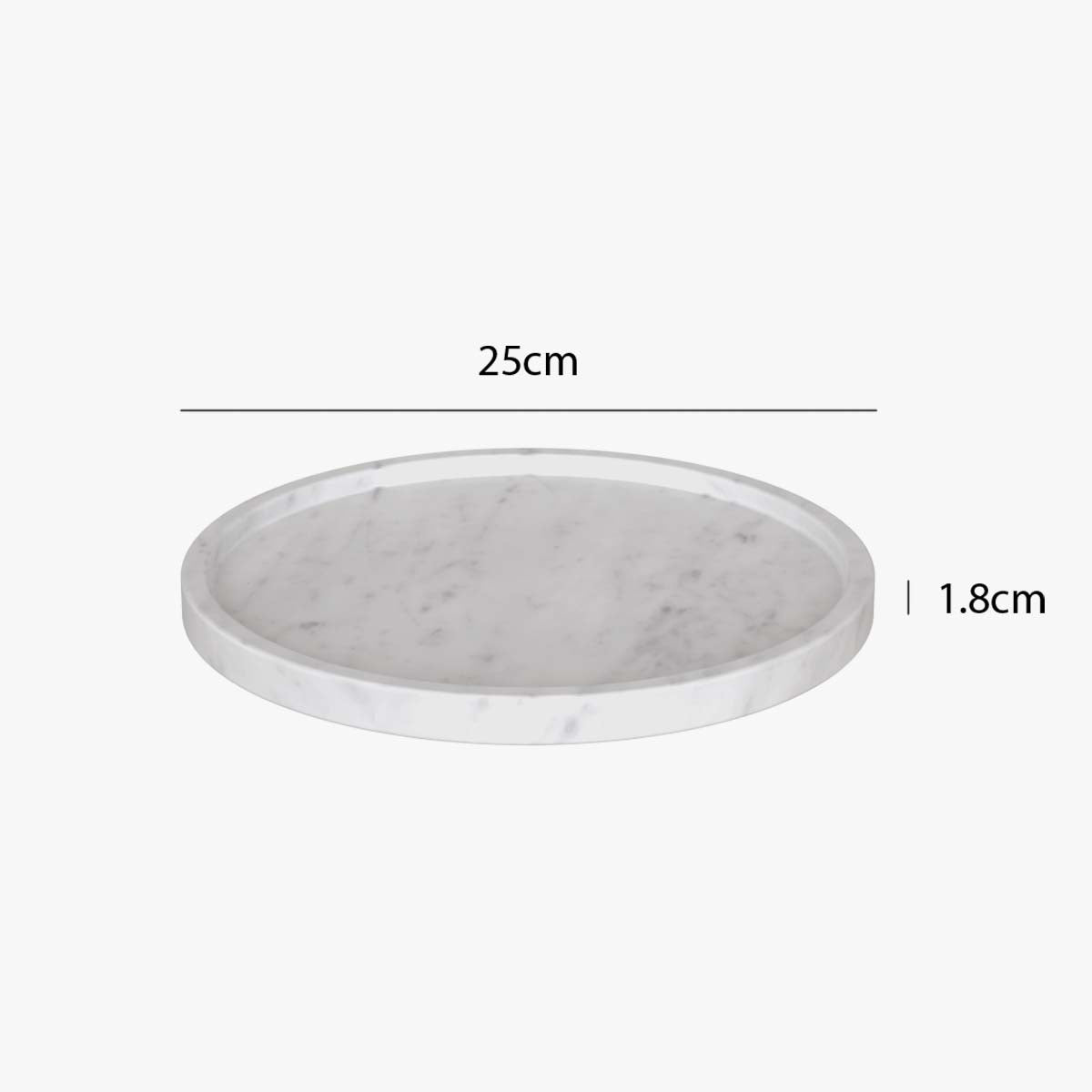 OIXDESIGN RoundHaven Decorative Tray, Italian Carrara Marble, Dimension Diagram