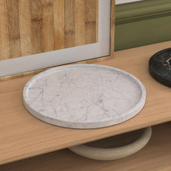 OIXDESIGN RoundHaven Decorative Tray, Italian Carrara Marble, Right Side View