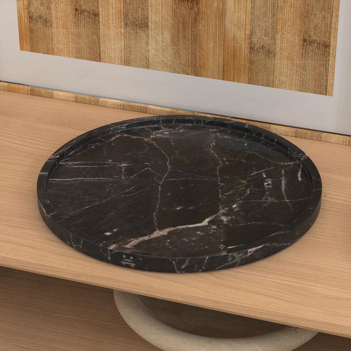 OIXDESIGN RoundHaven Decorative Tray, Spanish Emperador Marble, Left Side View