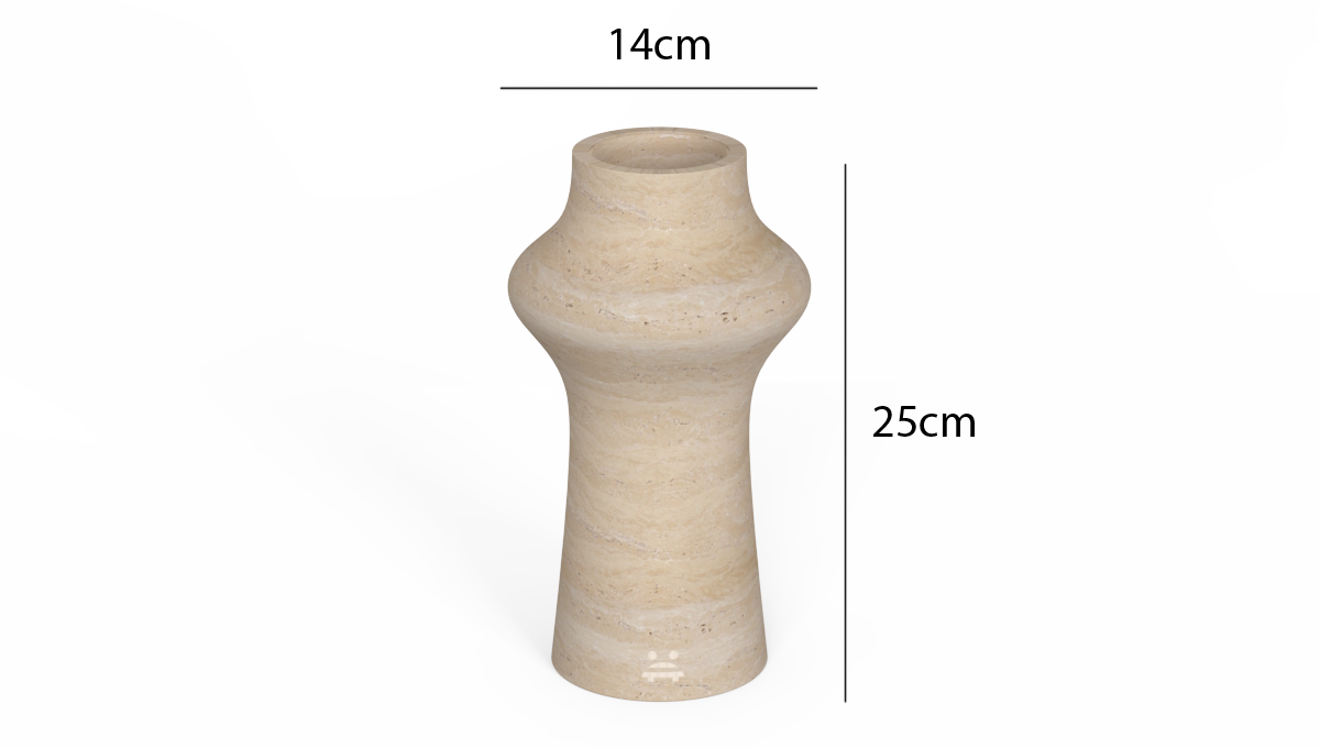 OIXDESIGN RoundHaven Decorative Vase, Italian Classico Travertine, Dimension Diagram