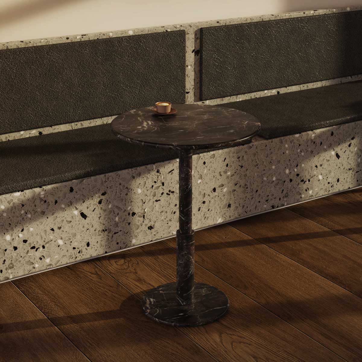 Round Marble Small Dining Table - Dark Emperador Stone