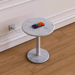 OIXDESIGN Roundhaven Medium Side Table, Italian Carrara Marble, Micro Scene Graph, Right Side View, Wireless Charging