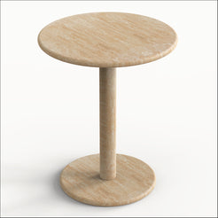 OIXDESIGN RoundHaven Medium Side Table, Italian Classico Travertine, Micro Scene Graph, Side View