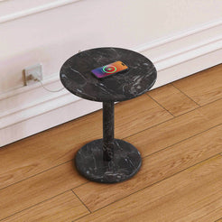 OIXDESIGN Roundhaven Medium Side Table, Spanish Emperador Marble, Micro Scene Graph, Right Side View, Wireless Charging