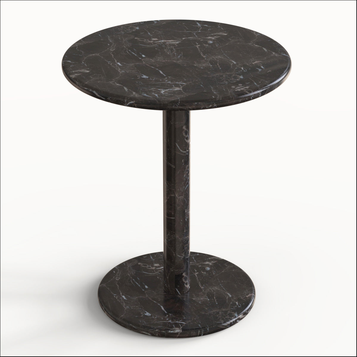 OIXDESIGN RoundHaven Medium Side Table, Spanish Emperador Marble, Micro Scene Graph, Side View