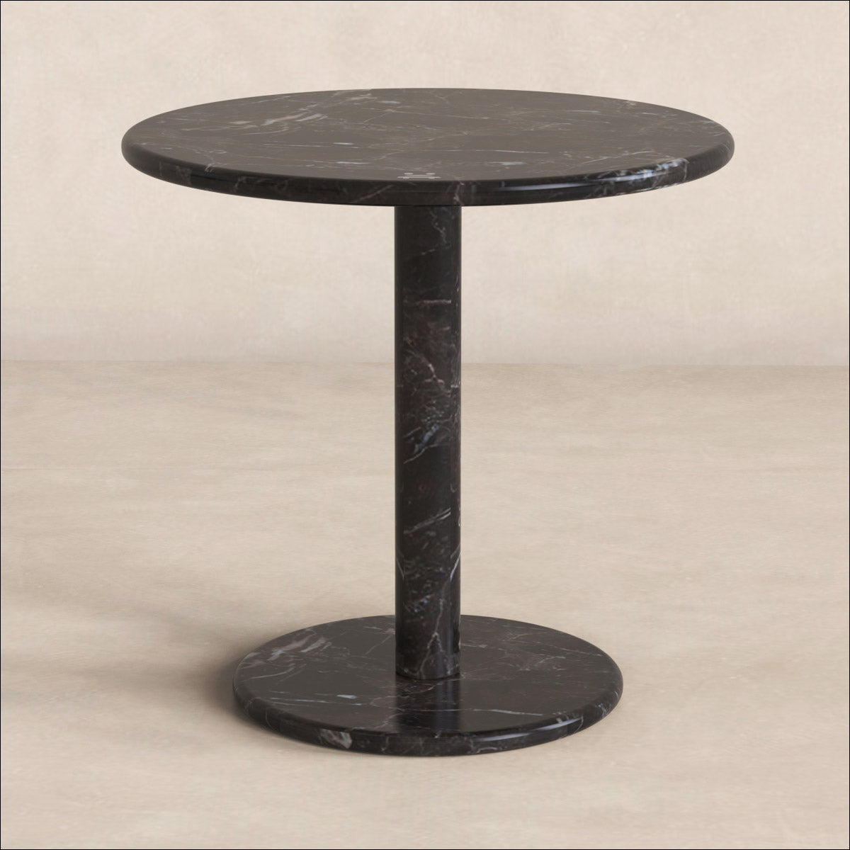 OIXDESIGN Roundhaven Short Side Table, Spanish Emperador Marble, Micro Scene Graph, Front View
