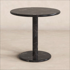 OIXDESIGN Roundhaven Short Side Table, Spanish Emperador Marble, Micro Scene Graph, Front View