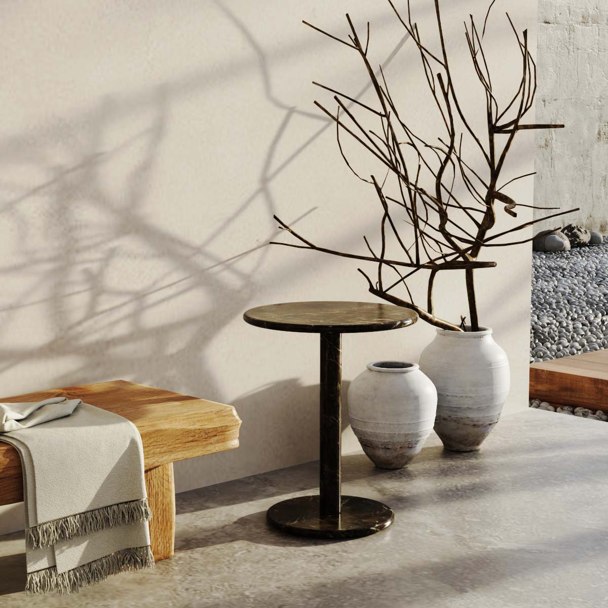 RoundHaven Black Marble Round Side Table Modern Decor